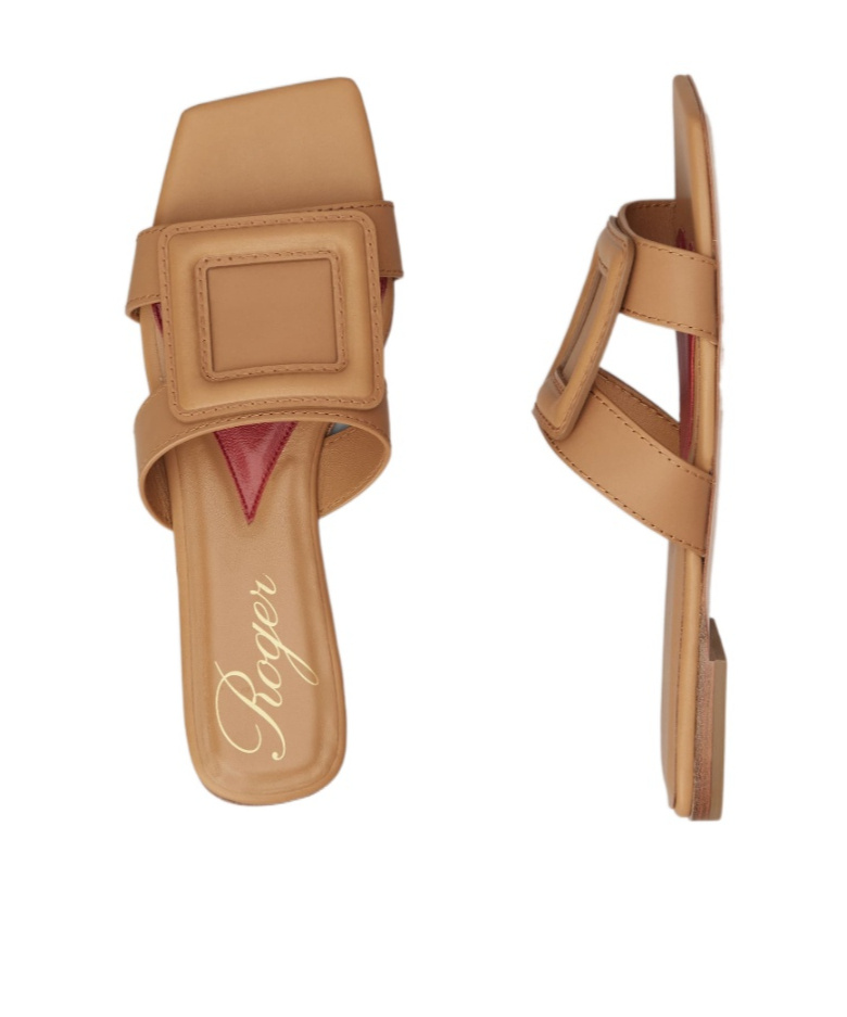 Roger Vivier Stitching Buckle Mules In Leather In Brown
