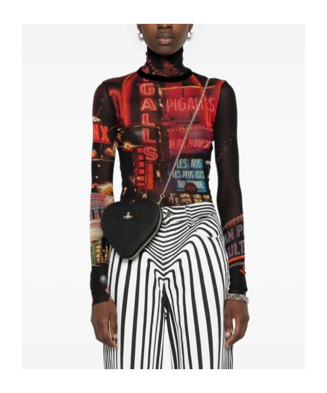 Jean Paul Gaultier Pigalle-print Mesh T-shirt In Black