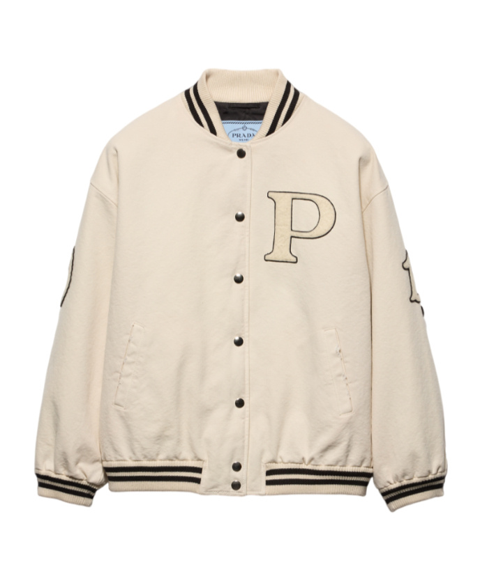 Shop Prada Canvas Bomber Jacket With Patches In Nude