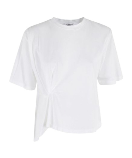 Dondup Boxy White T-shirt With Unique Draping Detail In White