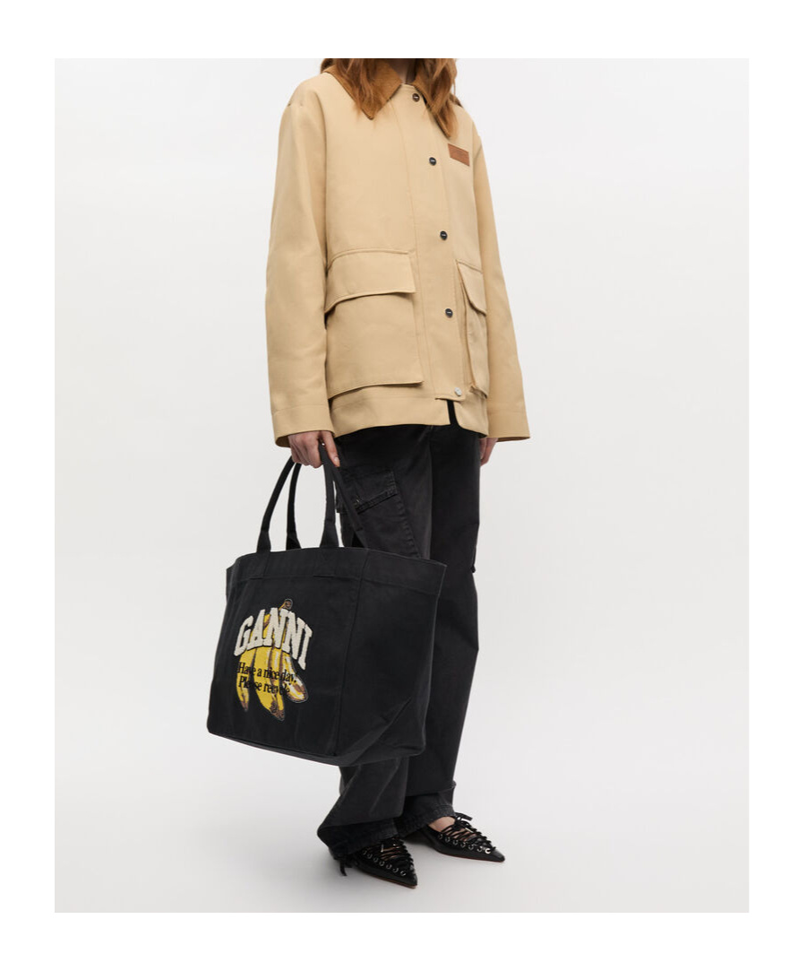 Ganni Black Xxl Banana Print Tote