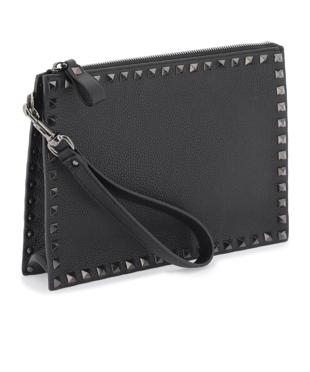 Valentino Rockstud Leather Clutch Bag In Black