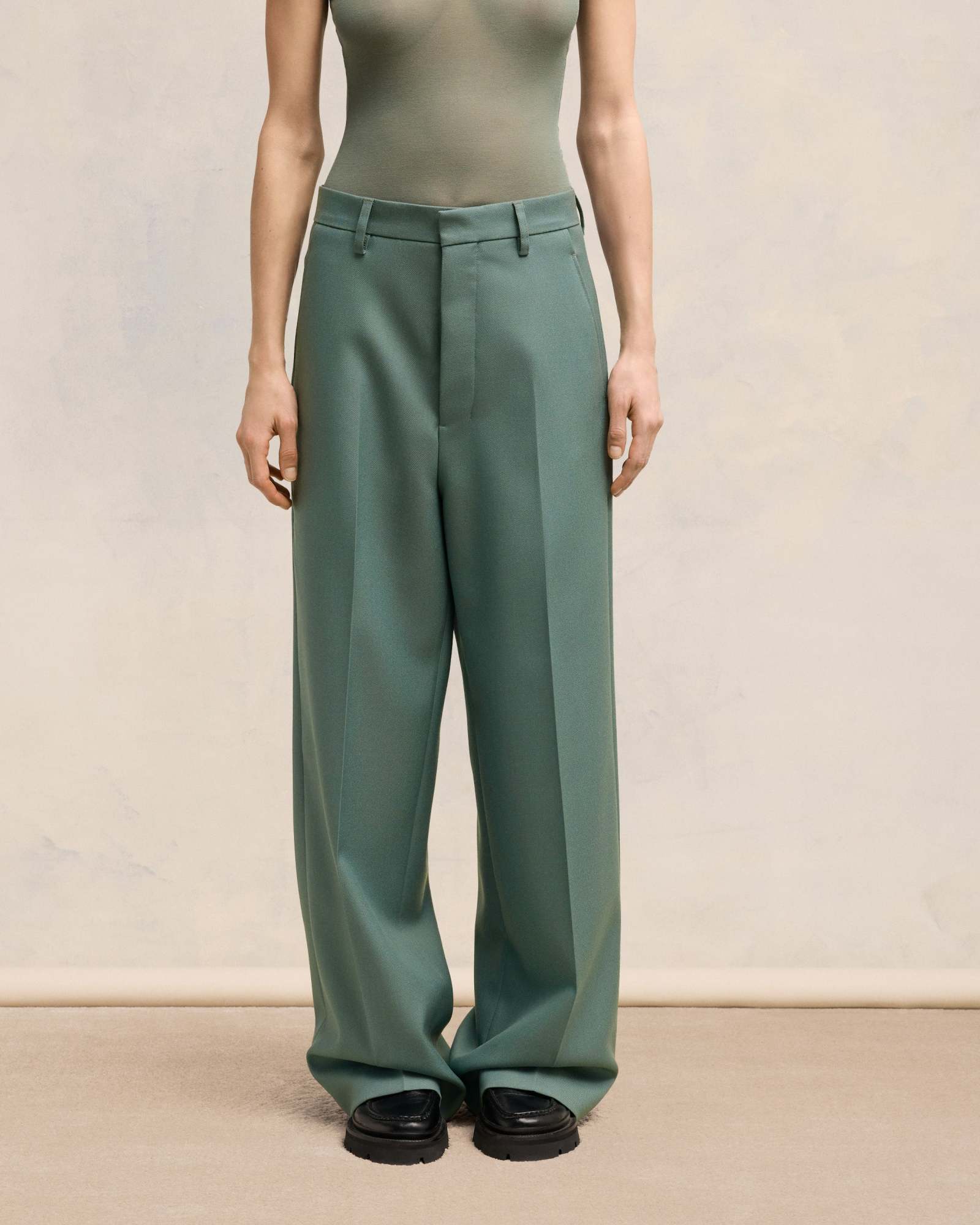 Ami Alexandre Mattiussi Ami Paris Large Green Pants Wide Camal In Green