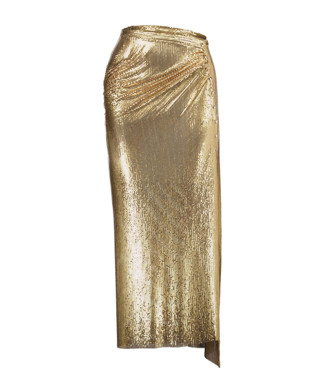 Rabanne Gathered-detail Mesh Skirt In Golden