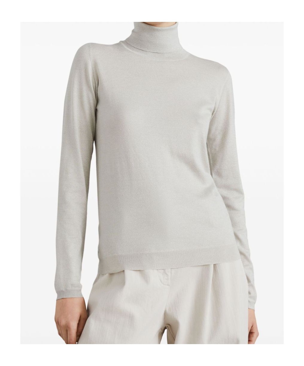 Brunello Cucinelli Cashmere-silk Glitter Turtleneck Sweater In White