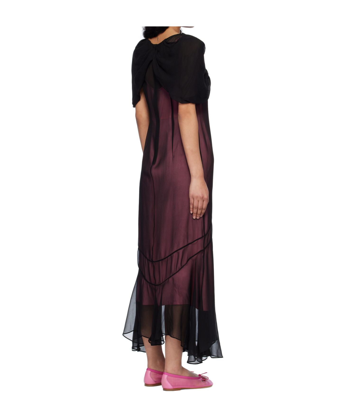 Simone Rocha Black Extended Bow Multi-seam Maxi Dress In Burgundy