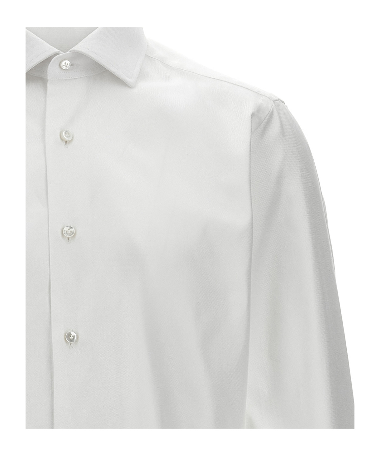 Barba Napoli Tailored Cotton Shirt Buttoned Cuffs In White