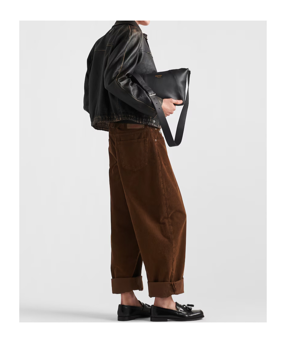 Prada Triangle-logo Corduroy Trousers In Caramel Color