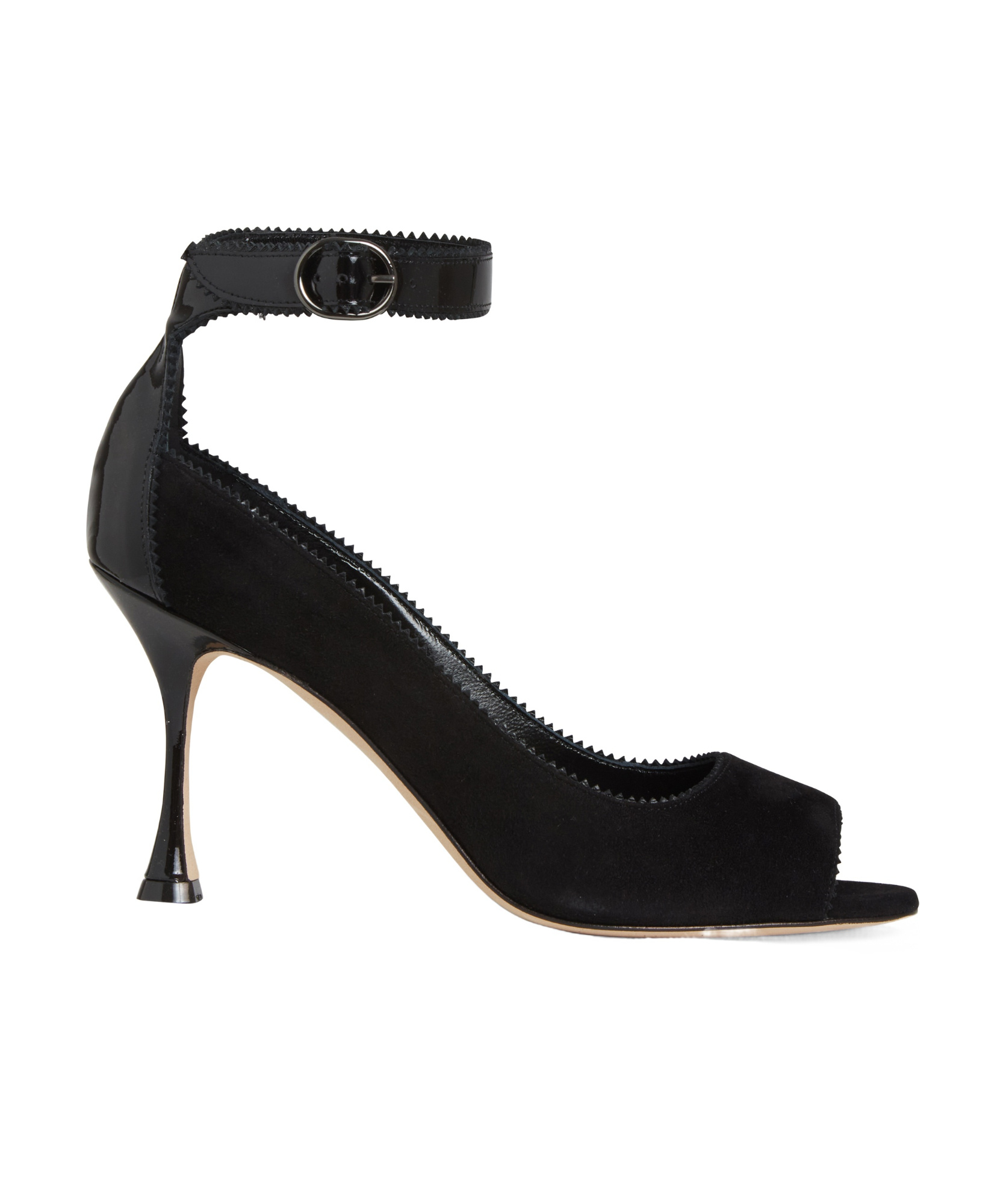 Manolo Blahnik Chastana Mixed Leather Ankle-tie Sandals In Black