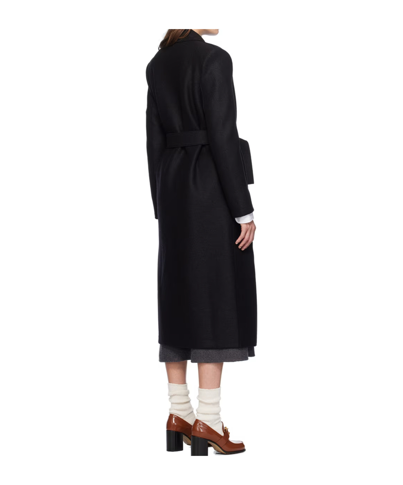 Shop Harris Wharf London Long Coat With Green Fruit Collar In Black