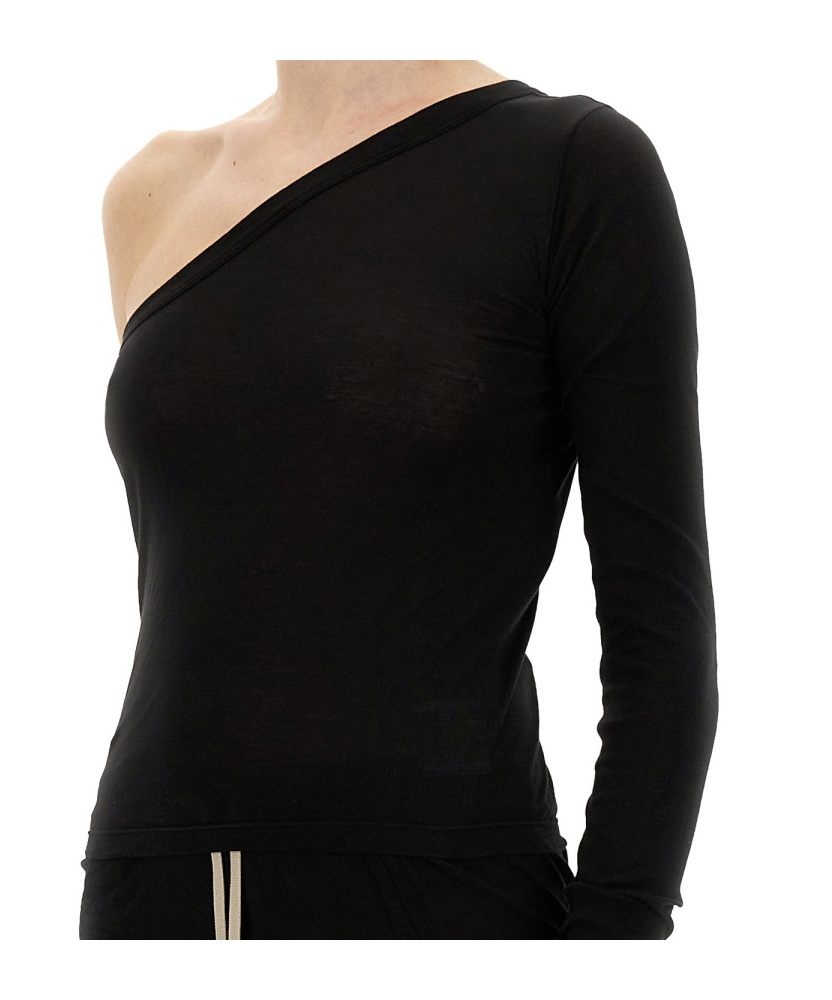 Rick Owens Drkshdw Ziggy Asymmetric-neckline Long-sleeve T-shirt In Black