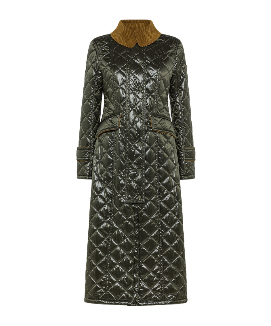 Peuterey Corduroy-collar Quilted Coat In Green