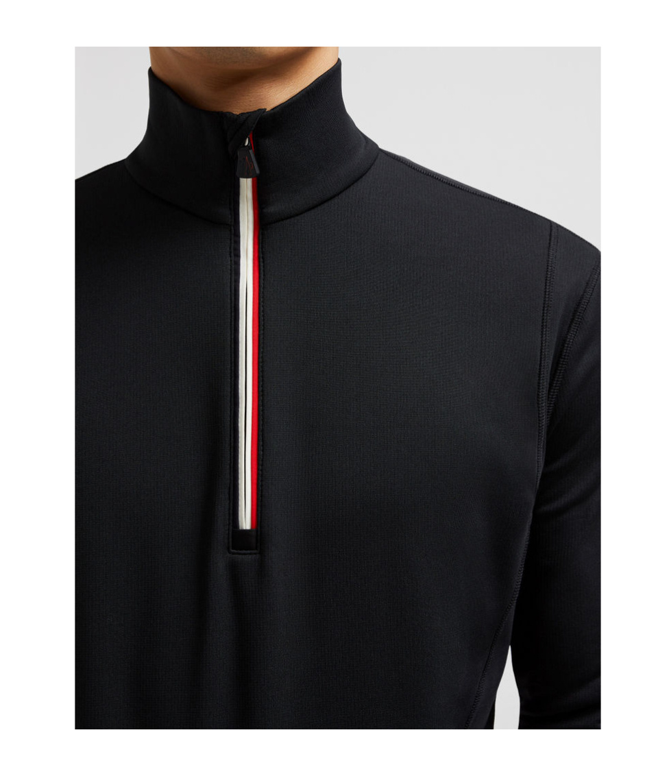 Moncler High Collar Knit Sweatshirt Contrast Trim In Black