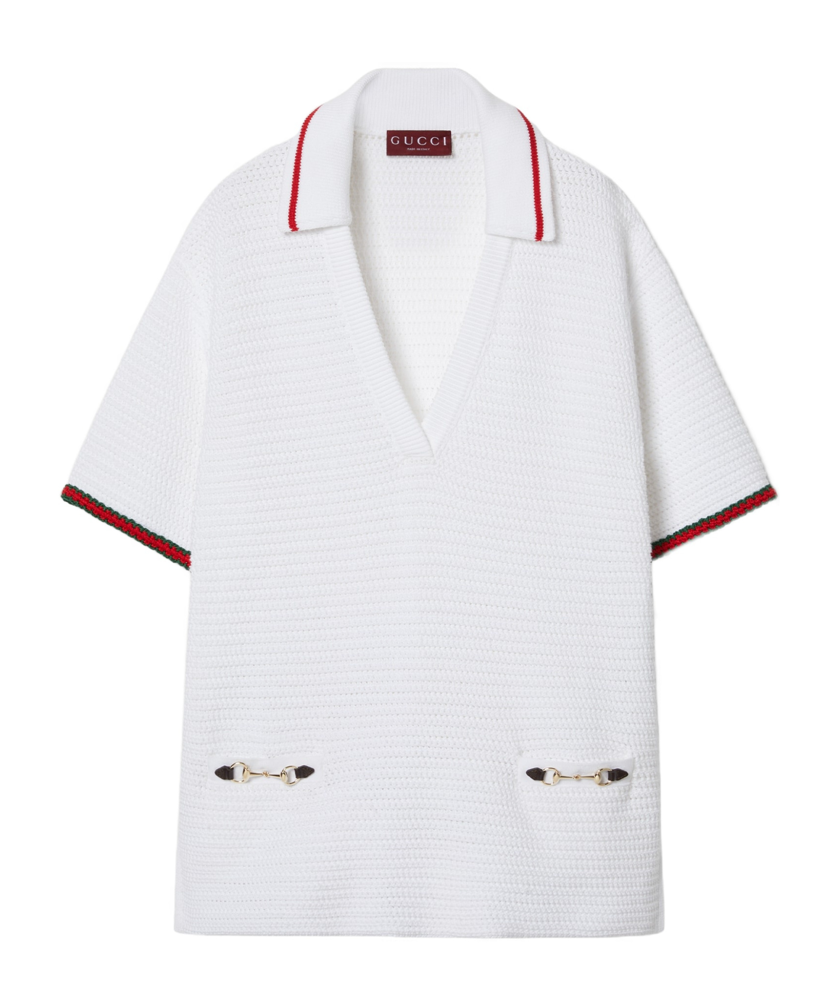 Gucci Web-stripe Trim Crochet Top In Ivory