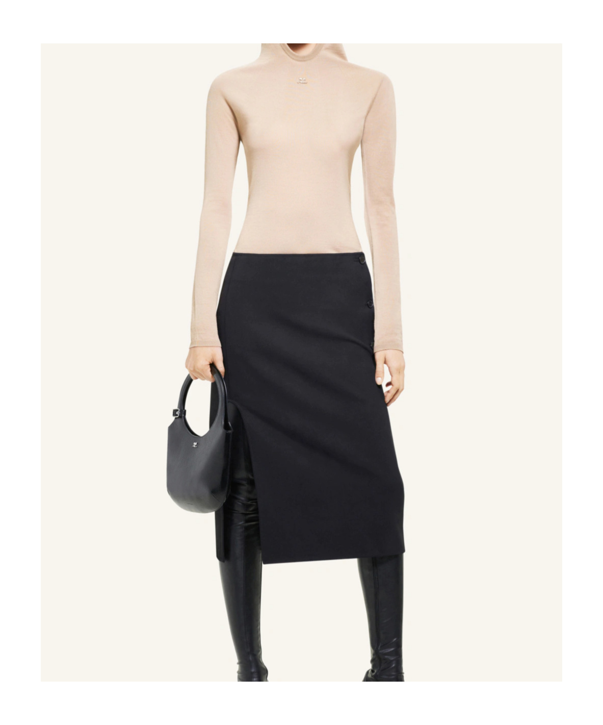 Shop Courrèges Hooded Knitted Top In Nude