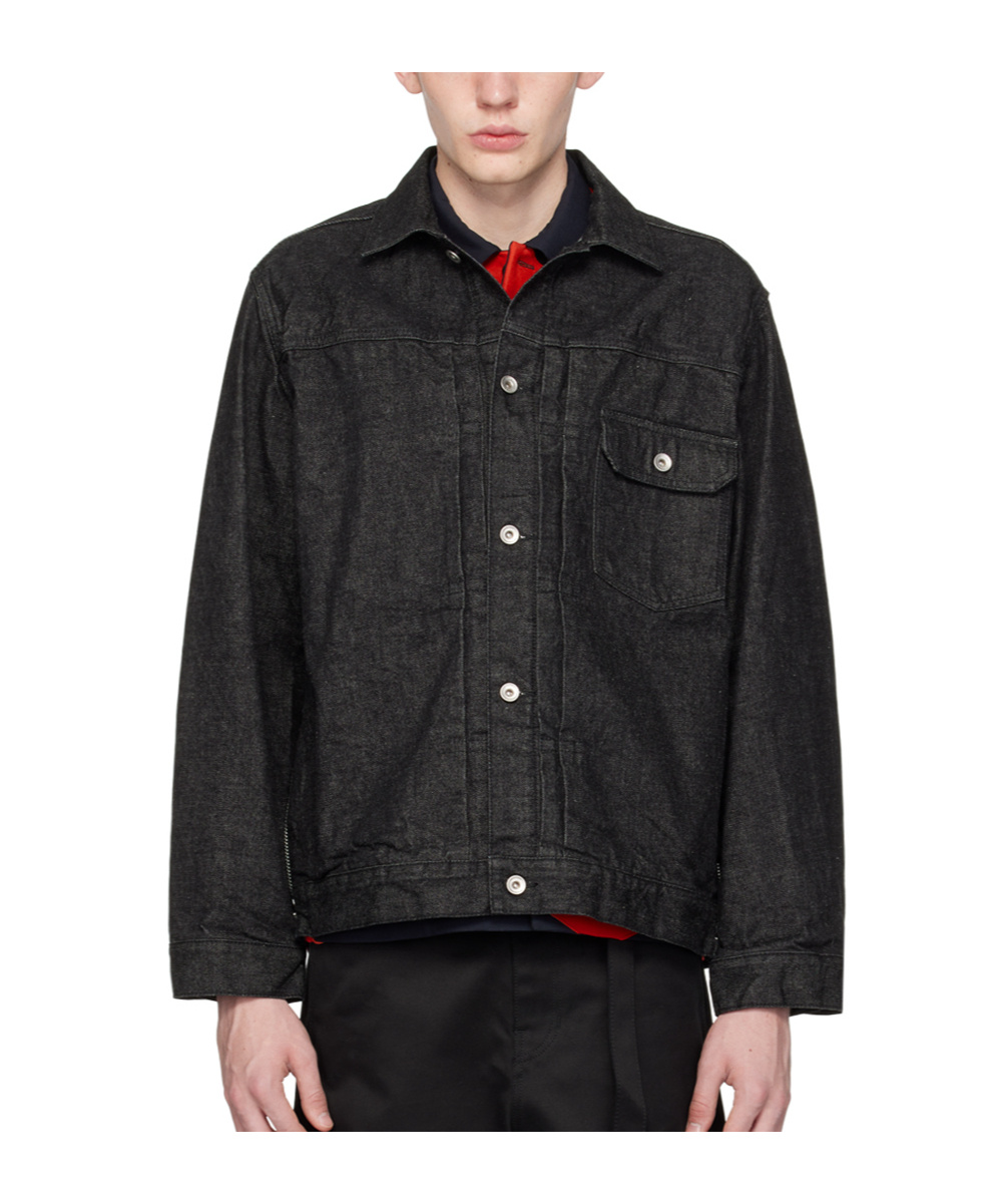 Sacai Contrast-stitching Denim Jacket In Black