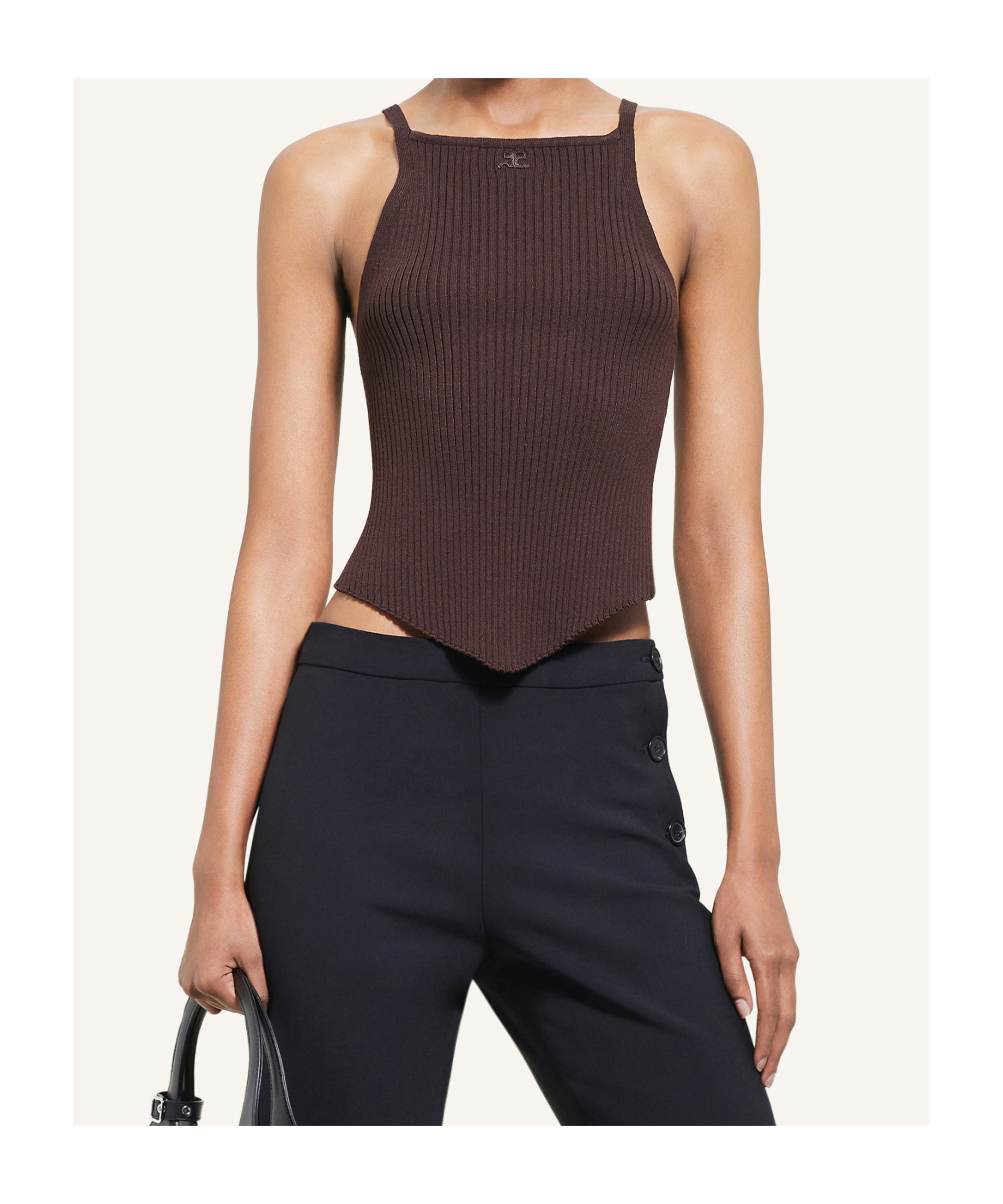 Courrèges Sleeveless Ribbed Knit Square Neck Top In Brown