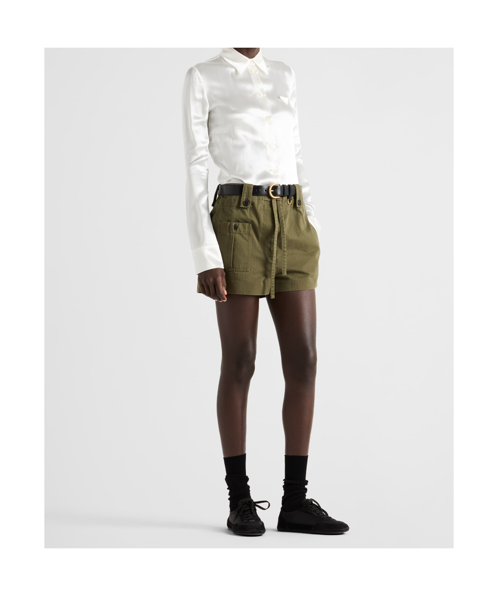Prada Washed Chevron Shorts In Green