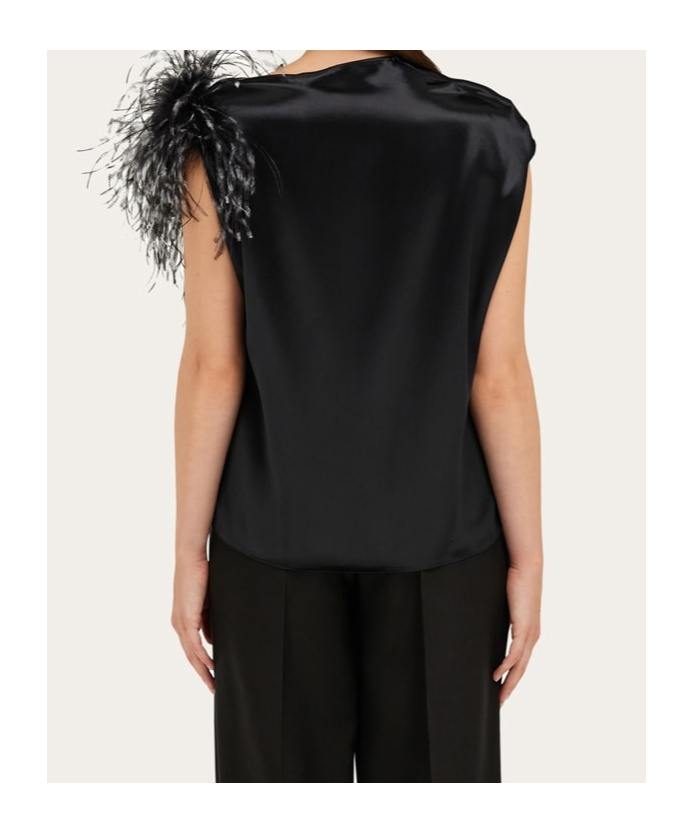 Ferragamo Asymmetrisches Oberteil Mit Federbesatz In Black