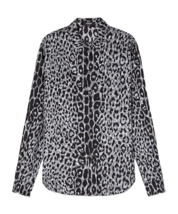 Versace Leopard-print Silk Shirt In Blue