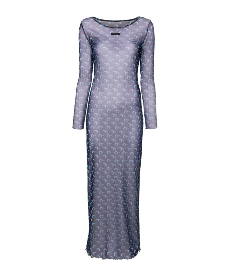 Marine Serre Crescent Moon Printed Maxi Mesh Dress In Black