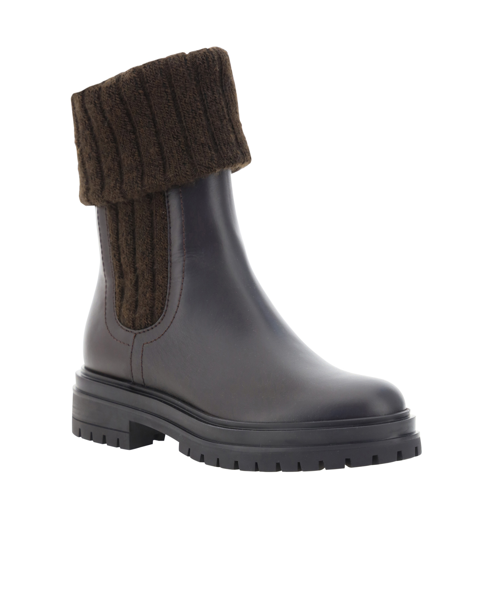 Gianvito Rossi Tenney Calf Knit Chalet Boots Mocha In Black