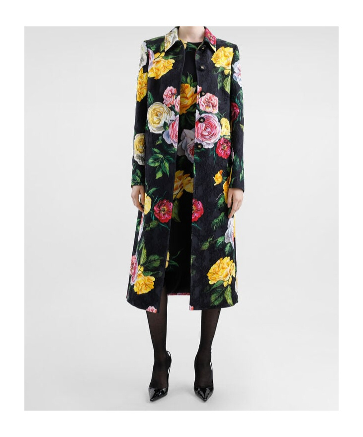 Dolce & Gabbana Single-breasted Peony And Rose-print Brocade Coat In Black