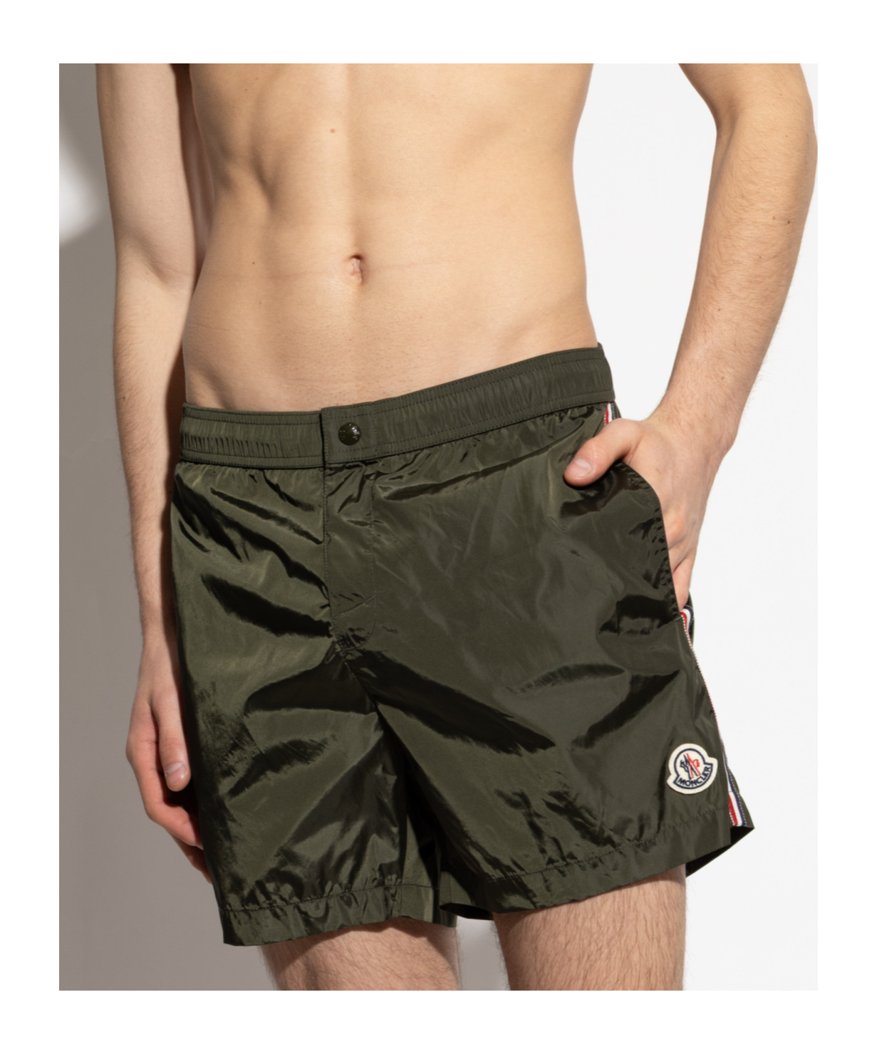 Moncler Army Green Nylon Swimming Shorts In Green