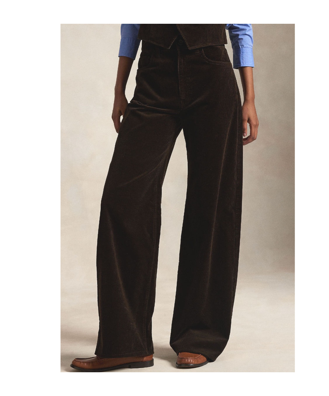 Polo Ralph Lauren Womens Dark Beech Wide-leg High-rise Cotton-corduroy Trousers In Black