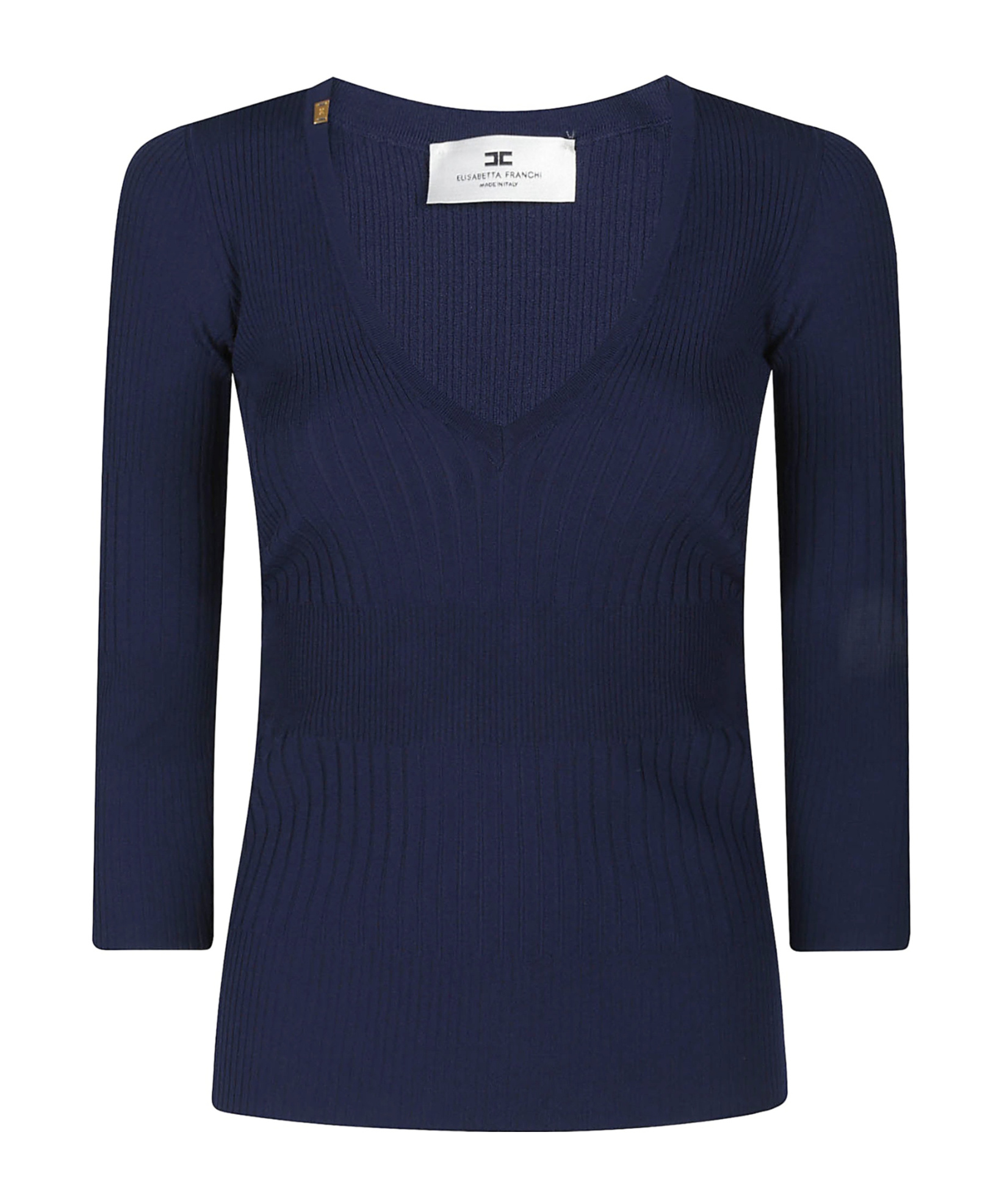 Elisabetta Franchi Ribbed V-neck Sweater In Blue