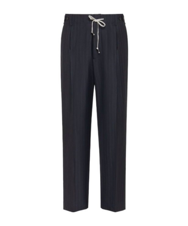 Maison Margiela Pinstripe Wool Drawstring Trousers In Black