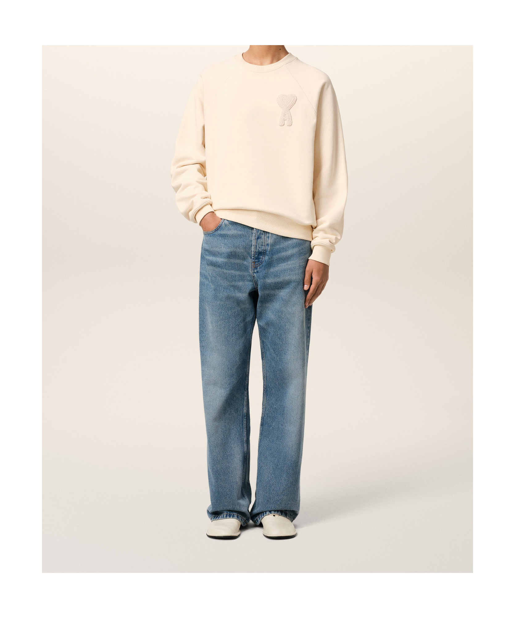 Shop Ami Alexandre Mattiussi Ami Paris Ami De Coeur Crewneck Sweatshirt In Nude