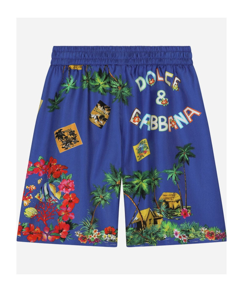 Dolce & Gabbana Hawaiian-print Bermuda Shorts In Blue