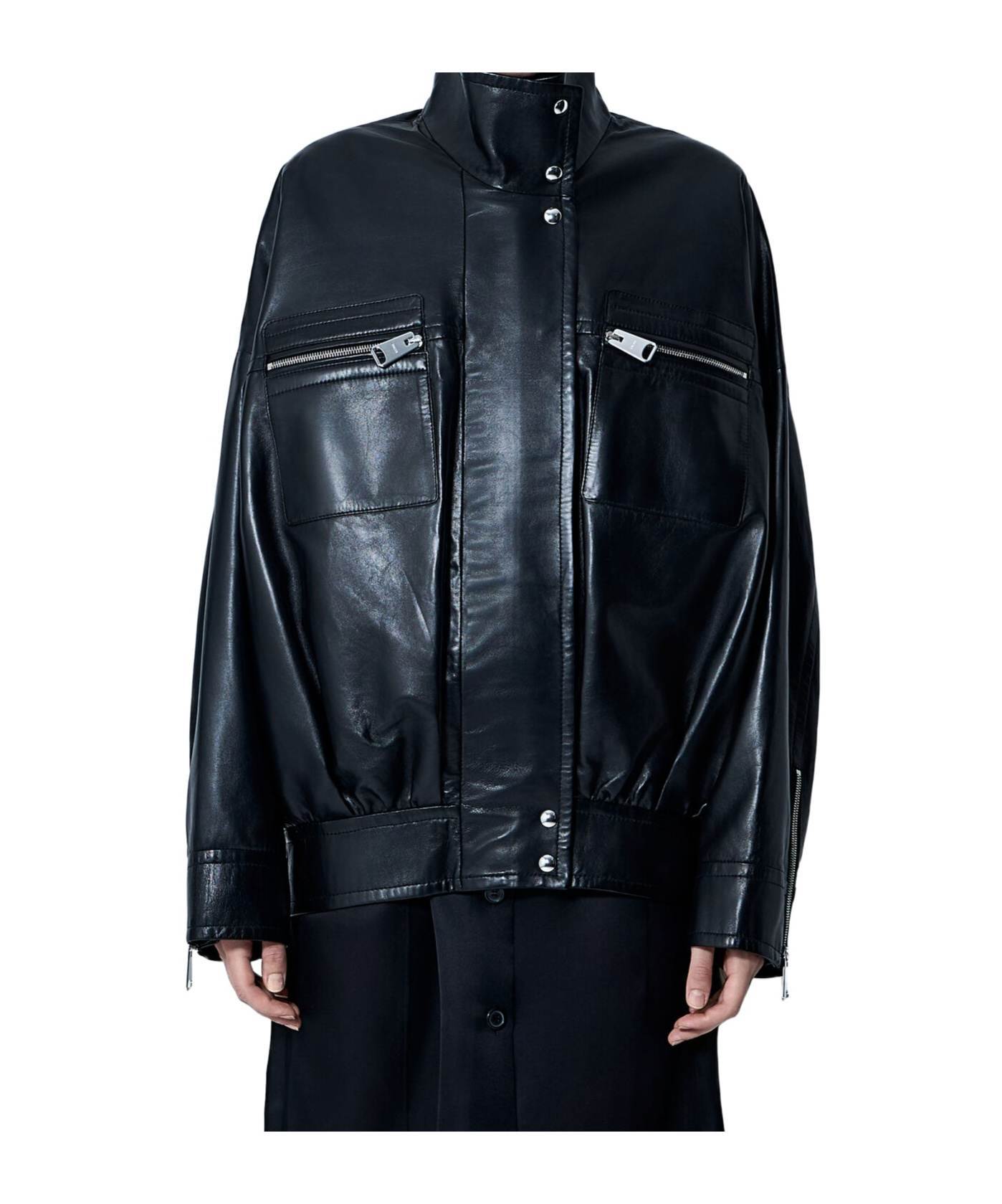 Khaite Ayman Leather Bomber Jacket In Black