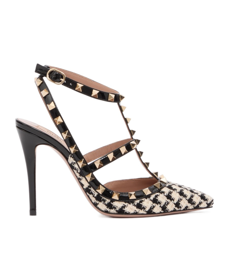 Shop Valentino Rockstud Pump In Pied-de-poule Fabric 100mm In Black