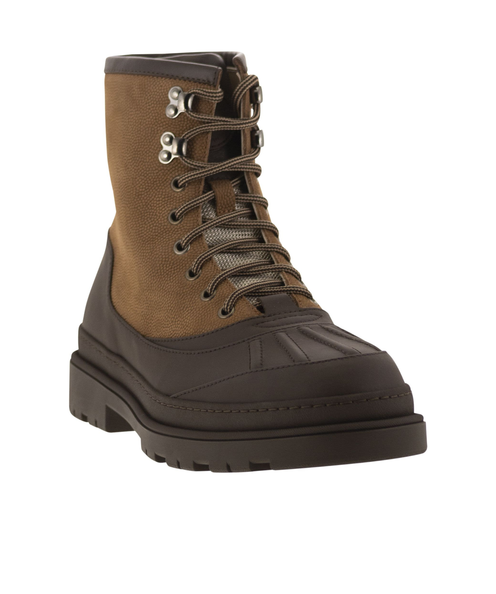 Brunello Cucinelli Men Duck Boot In Suede And Rubberised Calf Leather In Black
