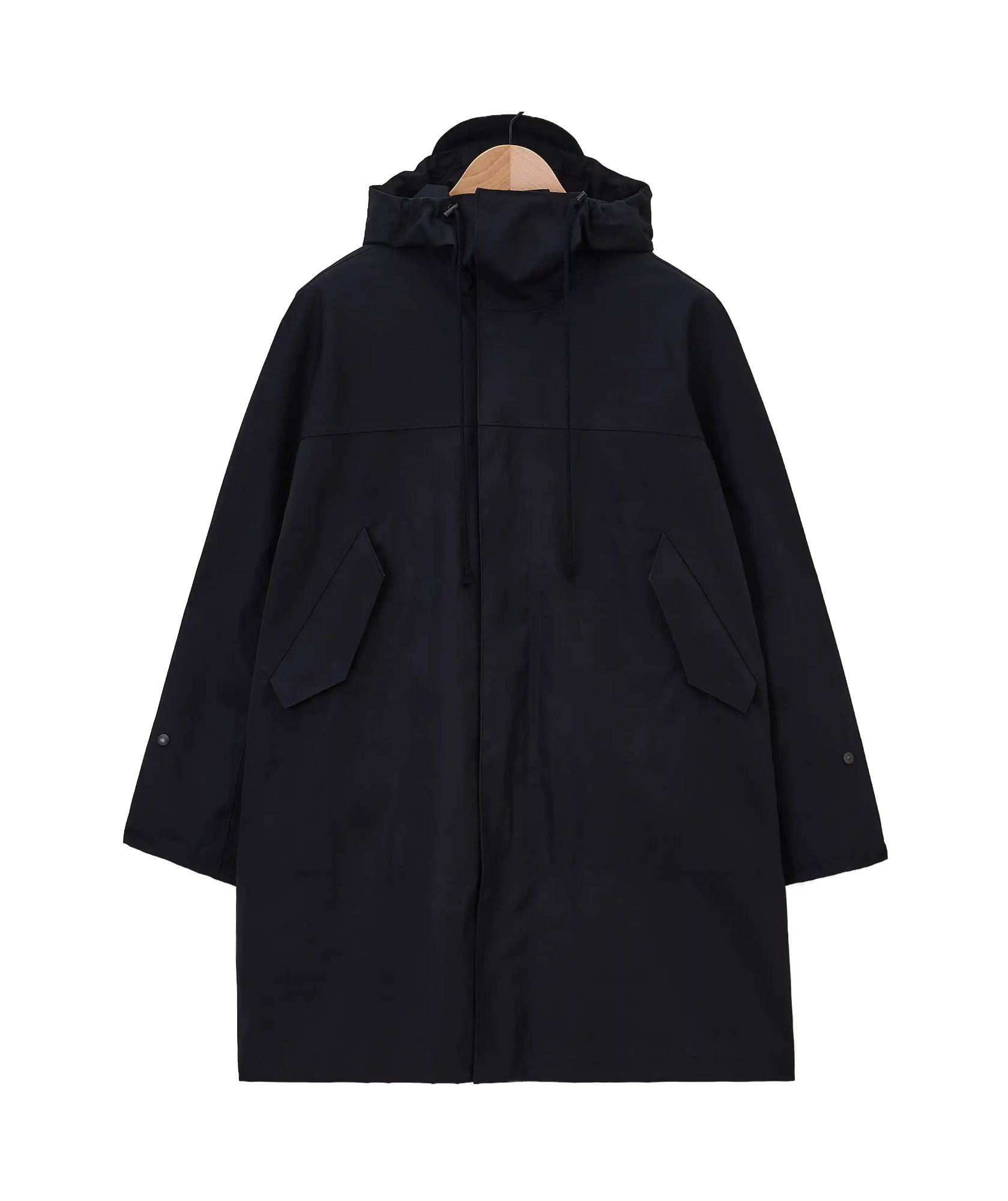 Lemaire High Neck Hooded Coat In Black