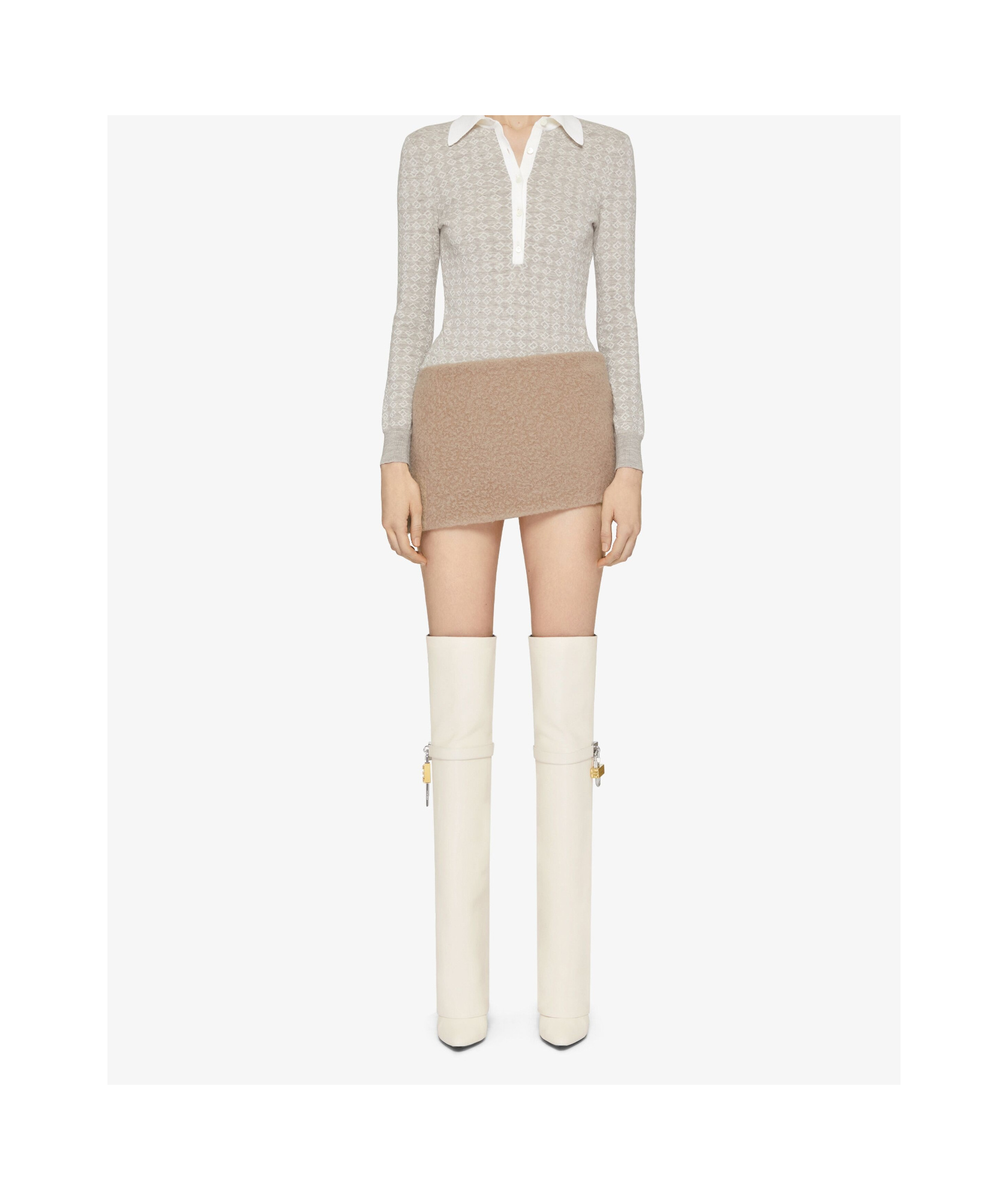 Givenchy Womens Beige Monogram Long-sleeves Stretch-wool Blend Polo Shirt In Nude