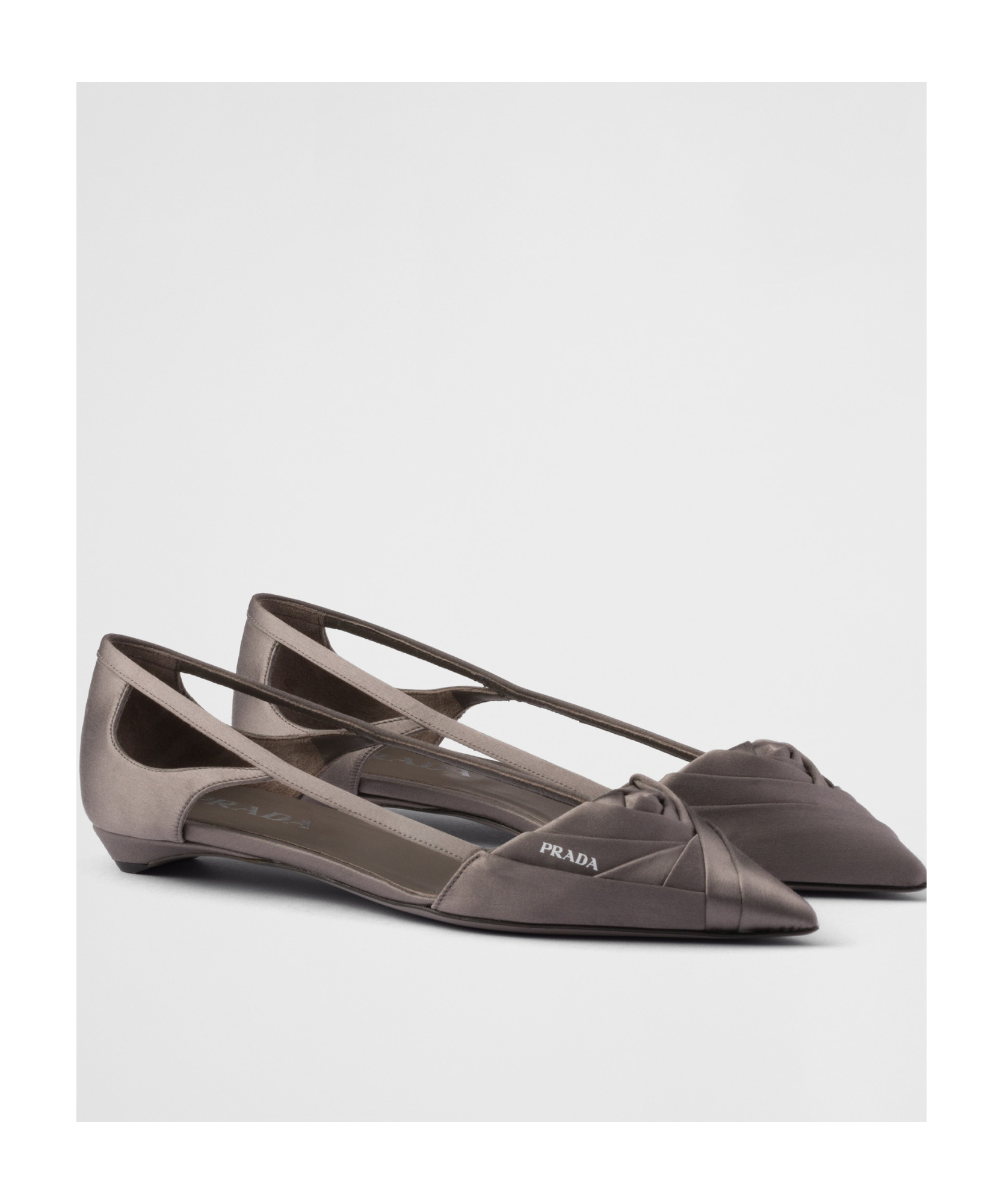 Prada Satin Cut-out Ballet Flats In Gray