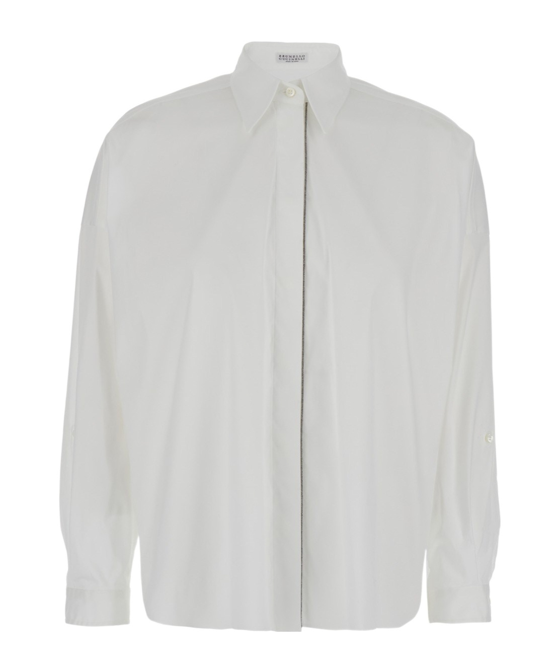 Shop Brunello Cucinelli Monili-trim Cotton-blend Shirt In White