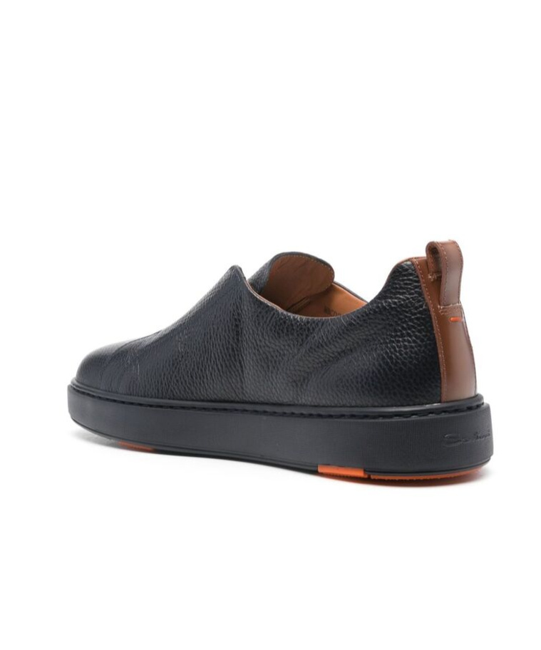 Santoni Victory Tumbled Leather Slip-on Sneakers In Black