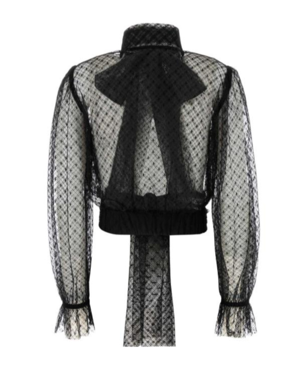 Dolce & Gabbana Lace Blouse With Bow Detail And Ruffle Cuffs In Black