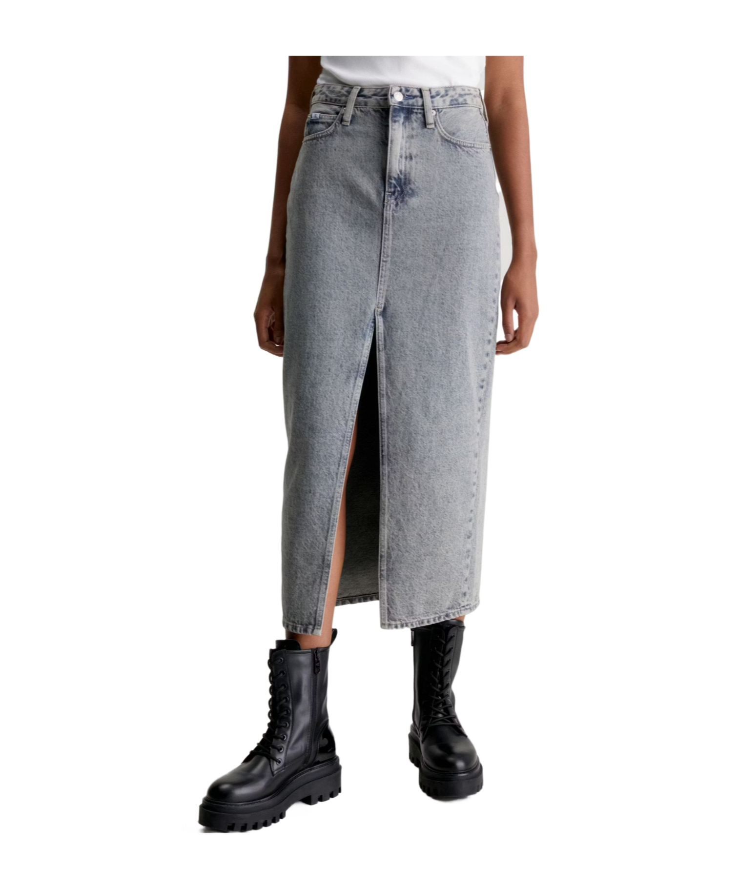 Calvin Klein Jeans Est.1978 Denim Maxi Skirt In Gray