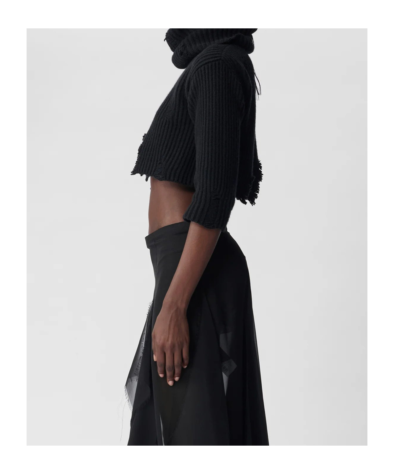 Ann Demeulemeester High Neck Short Sweater In Black
