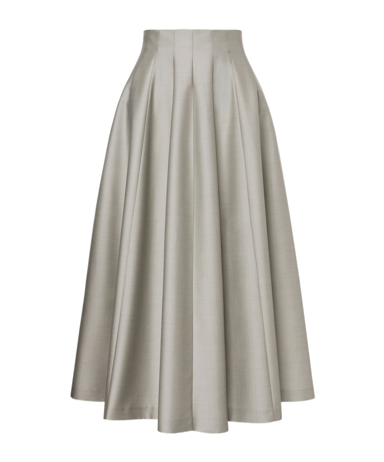 Alberta Ferretti Midi Skirt In Wool And Silk In Gray