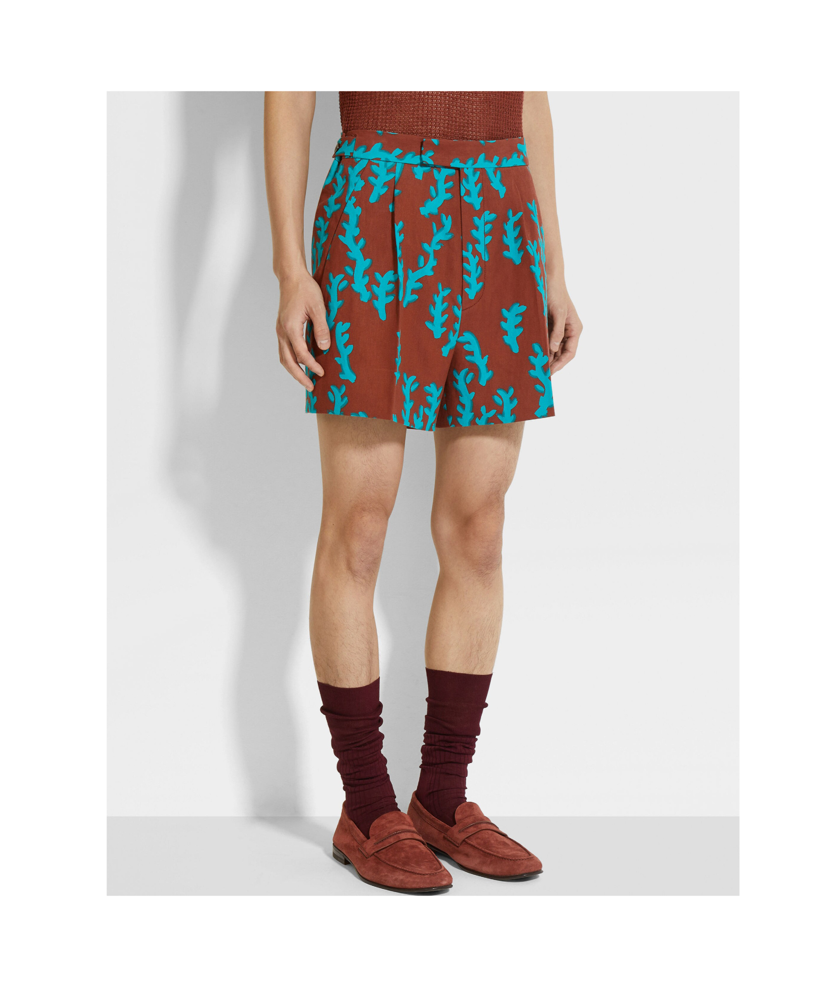 Zegna Brick Red And Bright Teal Blue Oasi Lino Shorts In Brown