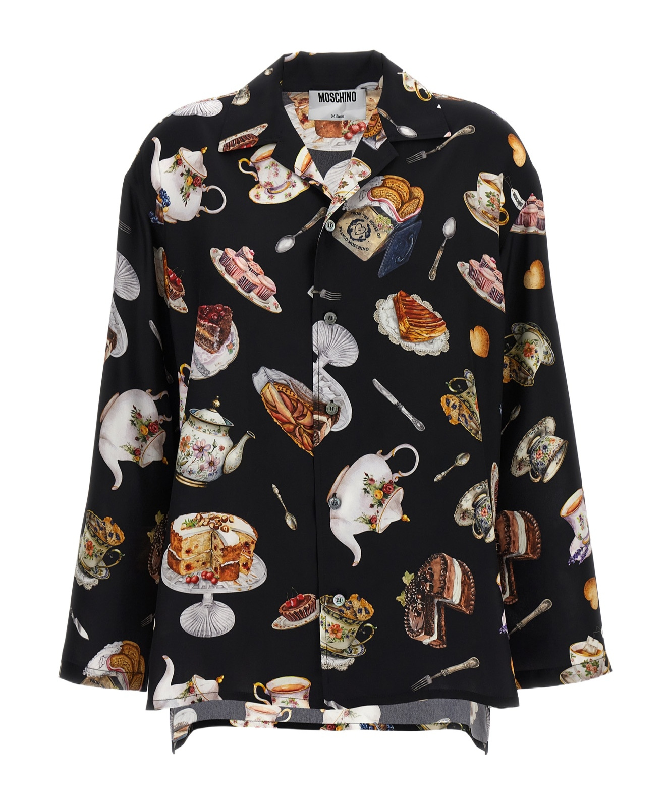 Moschino Multicolor Tea Time Print Shirt In Black