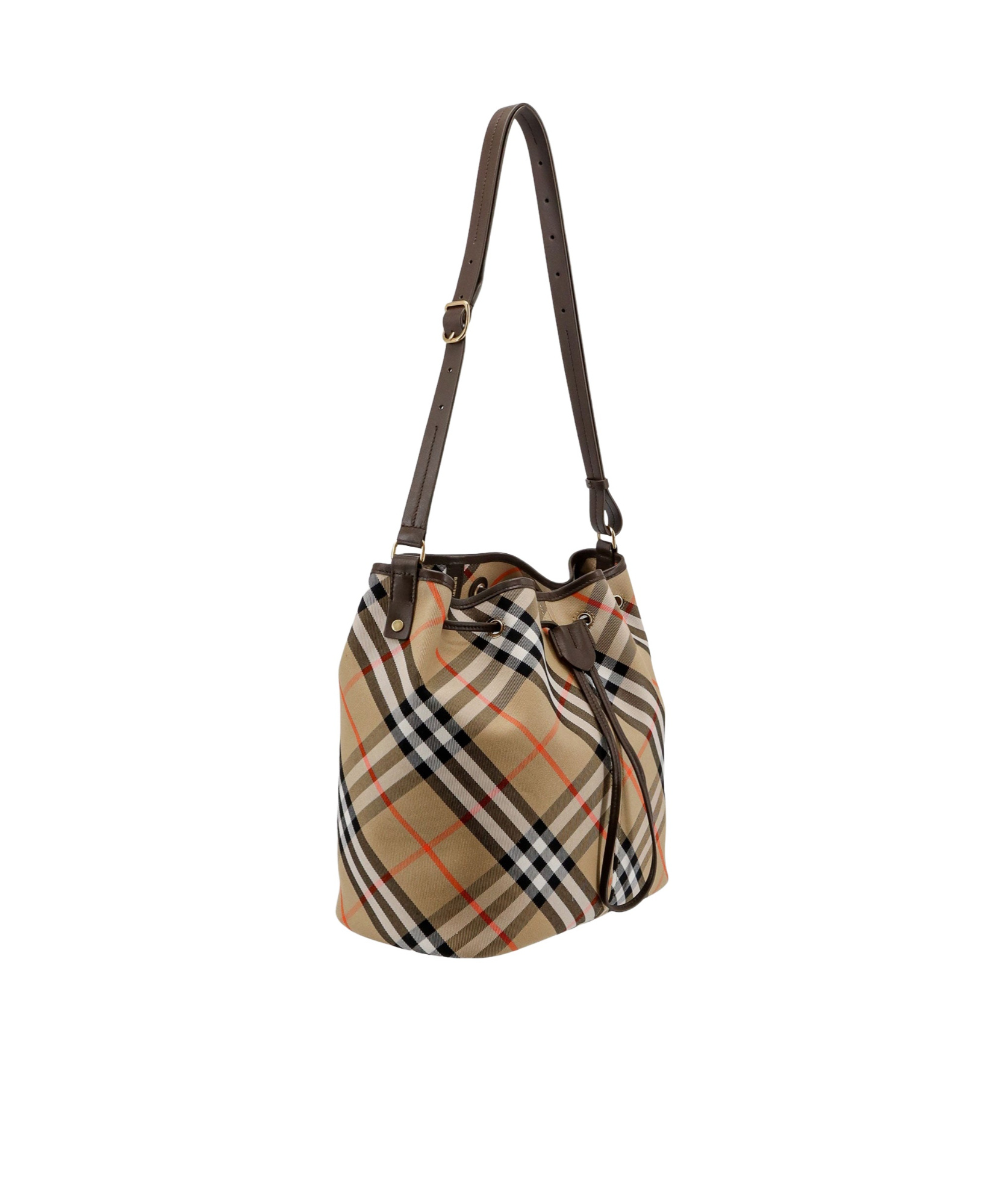 Burberry Small Bucket With Shoulder Strap Check In Multicolor