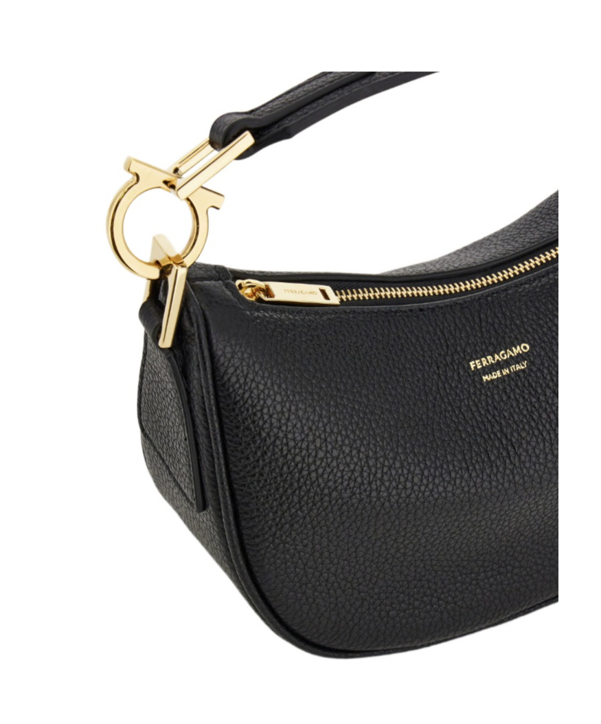 Ferragamo Mini Hobo Bag With Gold Gancini Accent In Black
