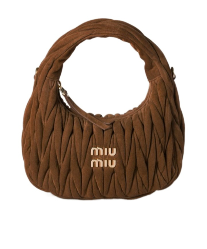 Miu Miu Wander Bag In Matelasse Suede In Cocoa Brown